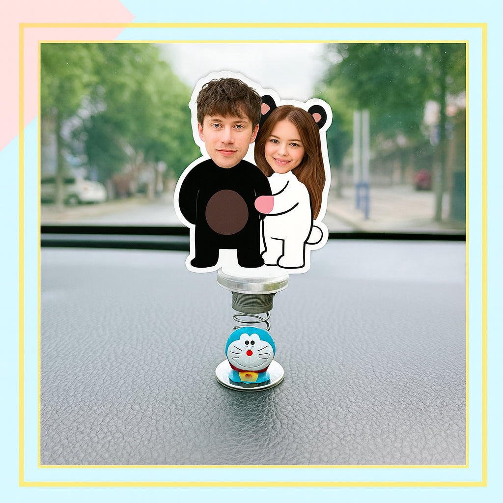 Custom photo car bobblehead big head ornament spring base