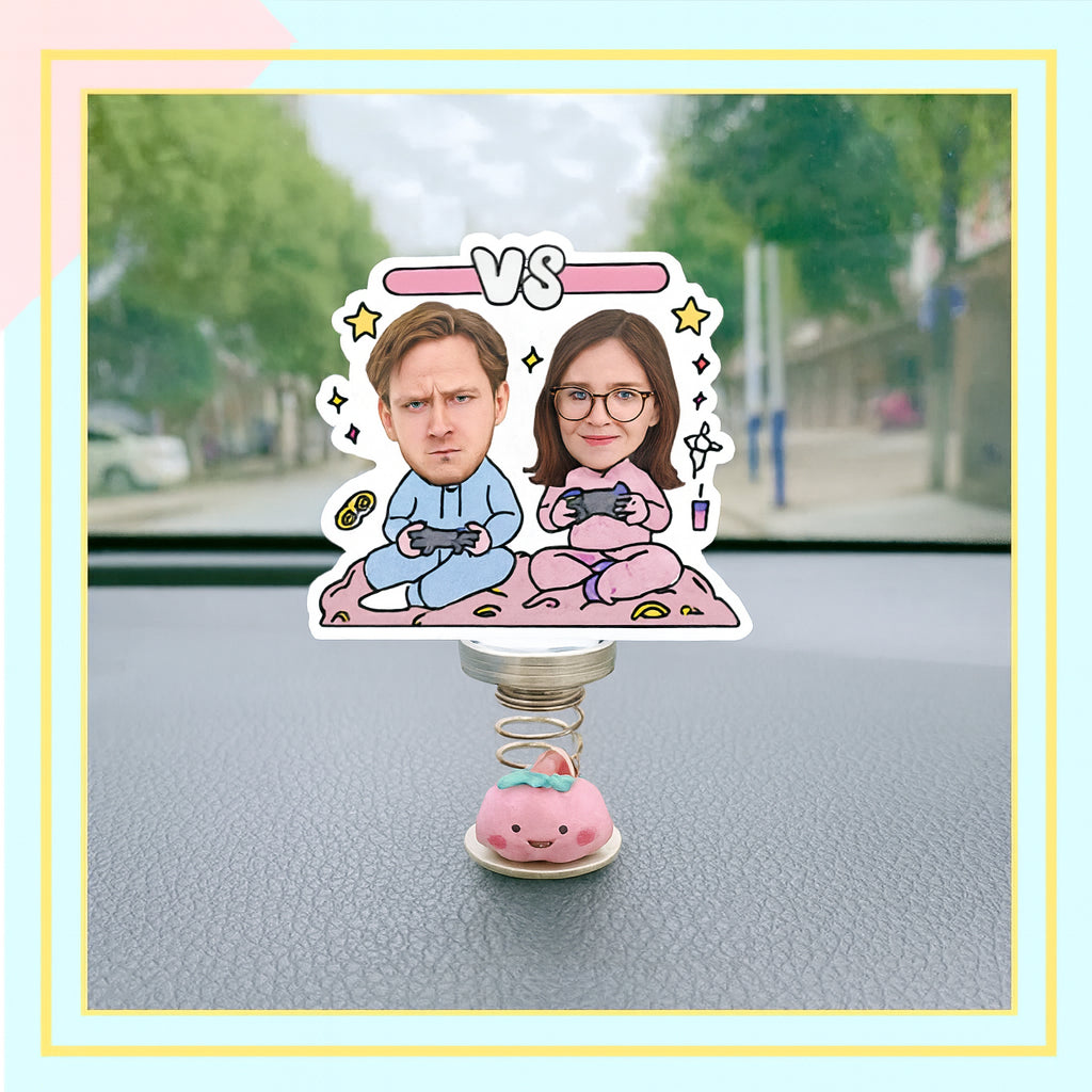 Custom photo car bobblehead big head ornament spring base