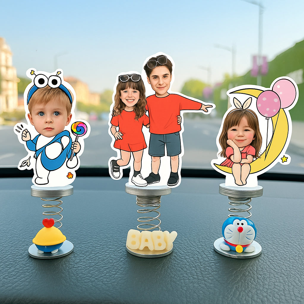 Custom photo car bobblehead big head ornament spring base