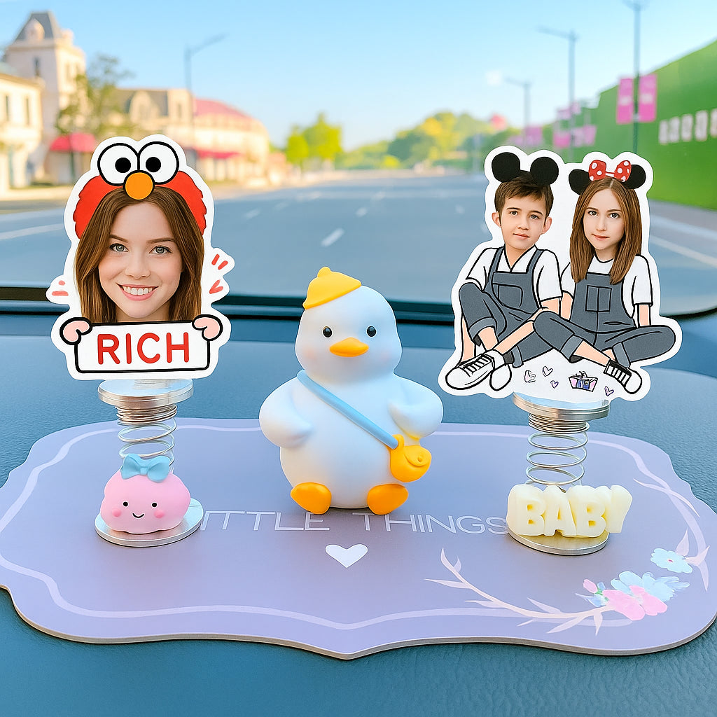 Custom photo car bobblehead big head ornament spring base