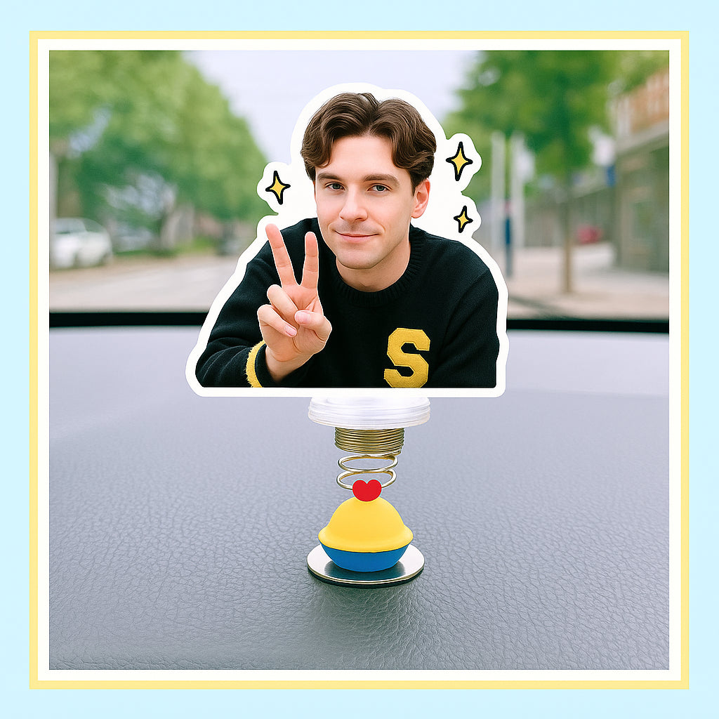 Custom photo car bobblehead big head ornament spring base