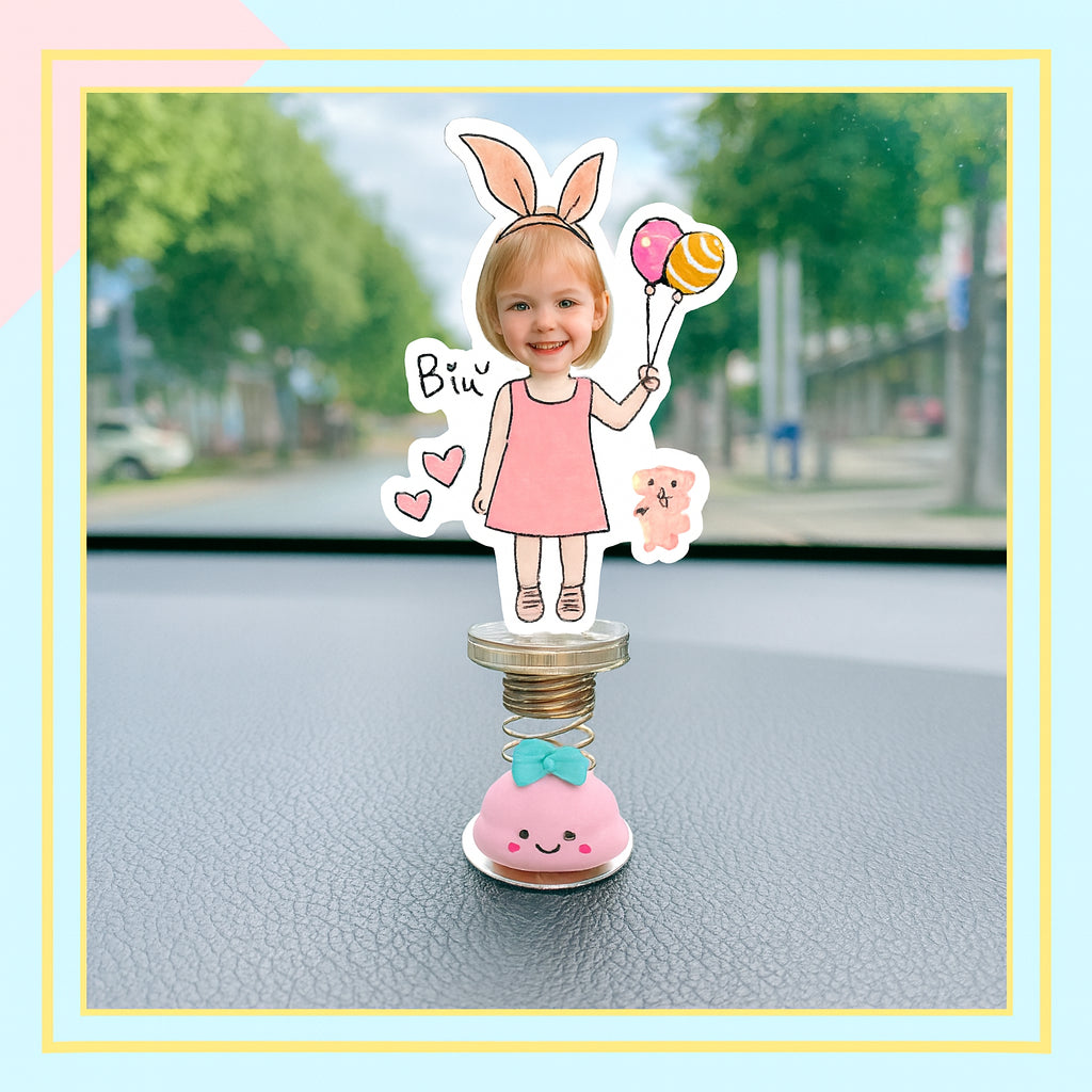 Custom photo car bobblehead big head ornament spring base