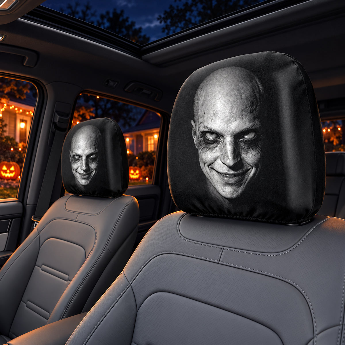 Bald Ghoul Halloween car headrest cover design