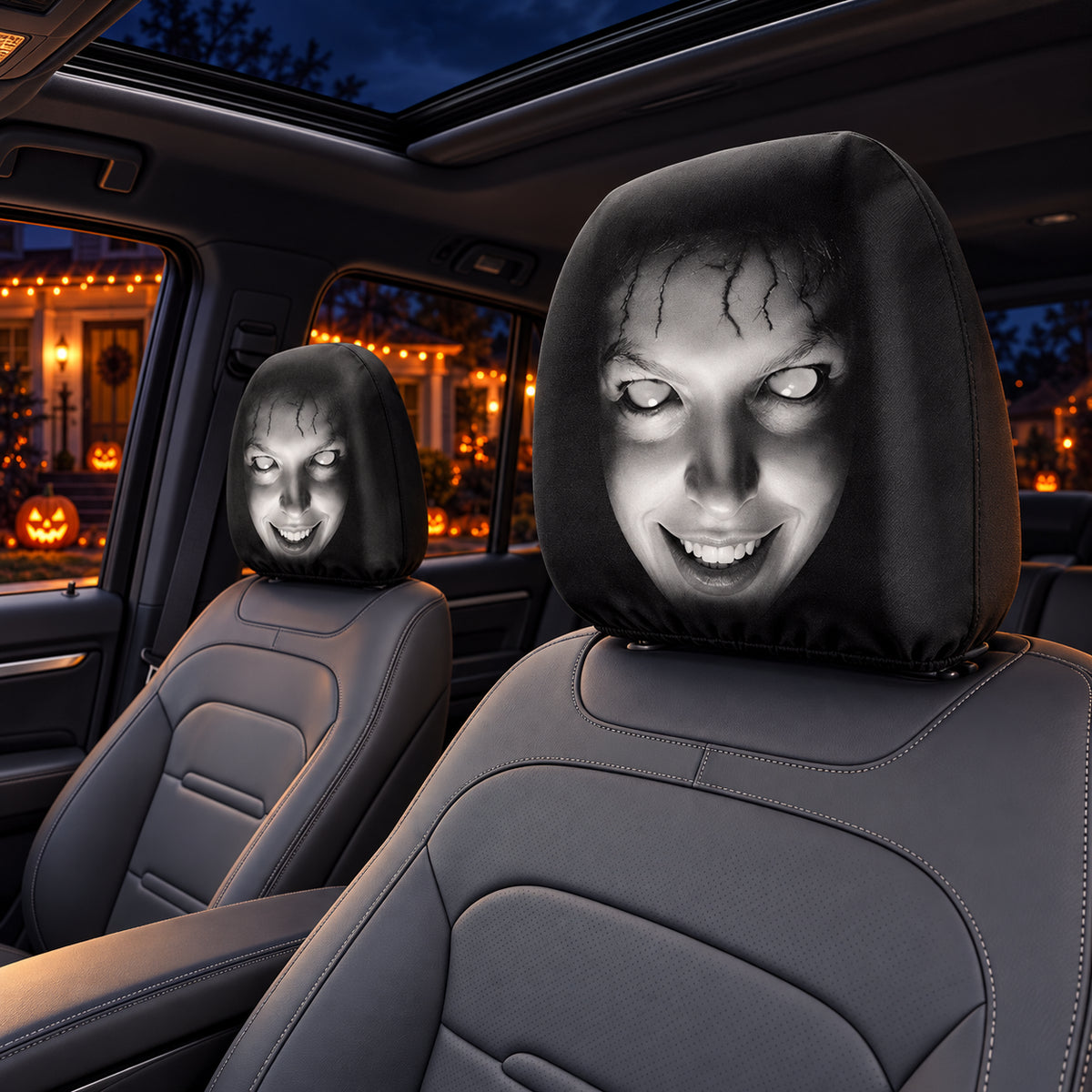 Cracked Face Halloween car headrest cover design