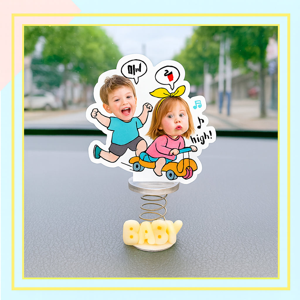 Custom photo car bobblehead big head ornament spring base