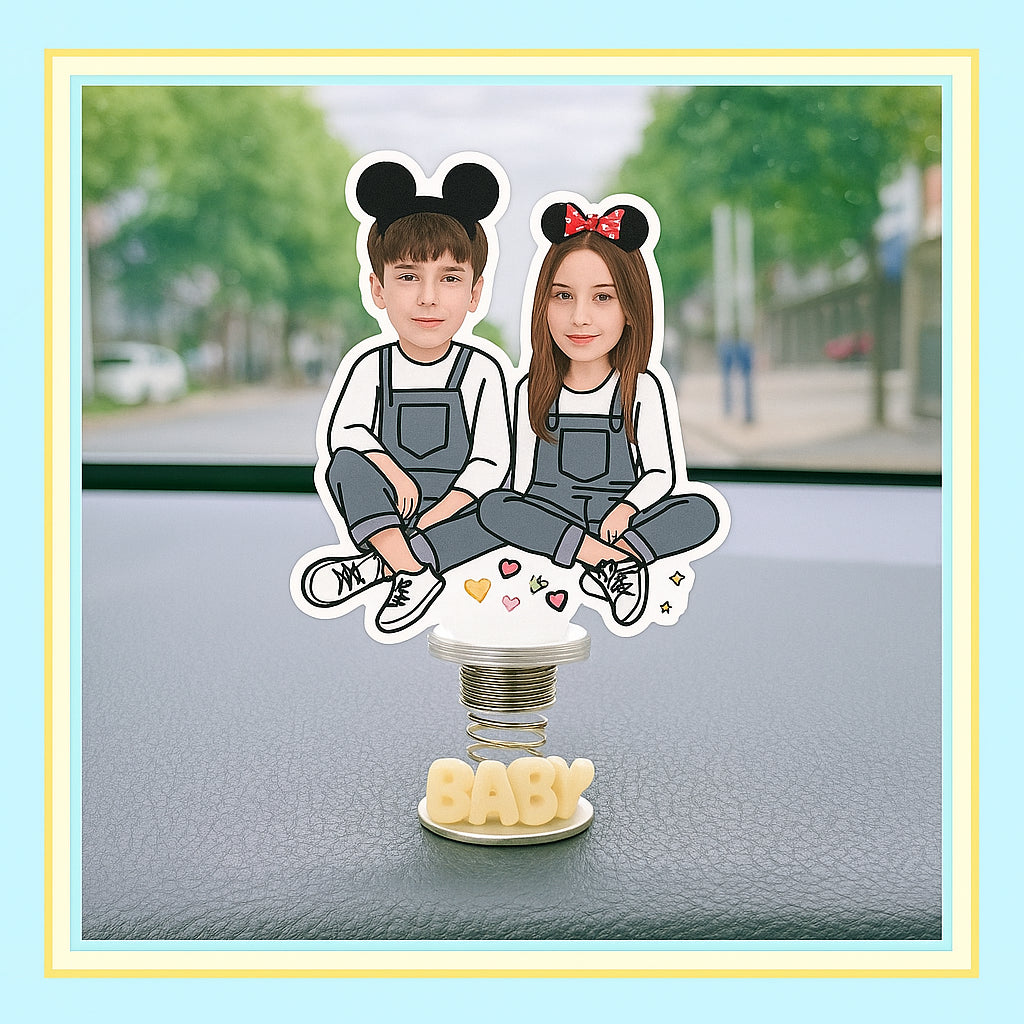 Custom photo car bobblehead big head ornament spring base
