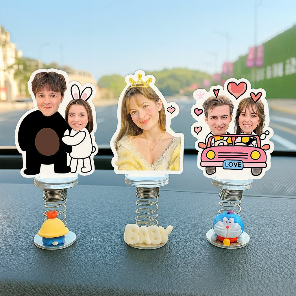 Custom photo car bobblehead big head ornament spring base