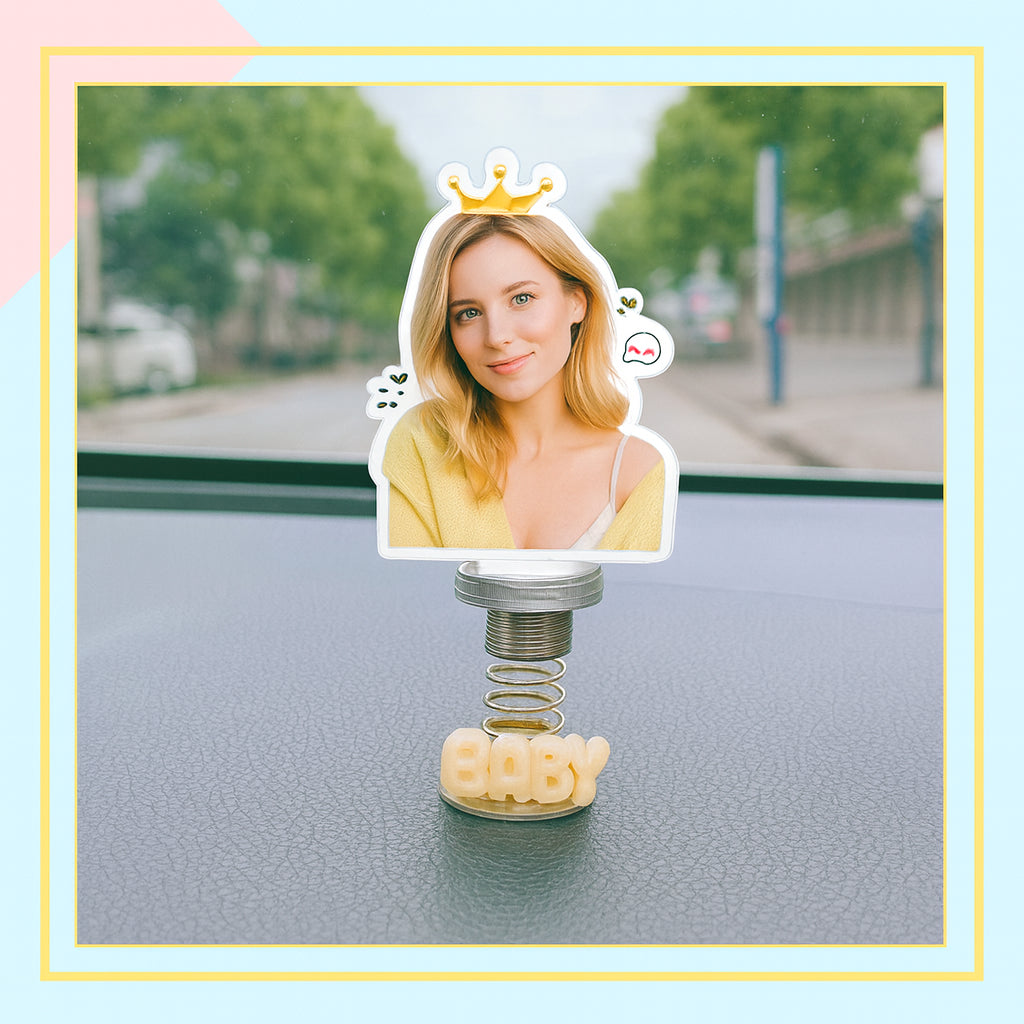 Custom photo car bobblehead big head ornament spring base