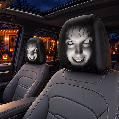 Cracked Face horror design on car headrest covers