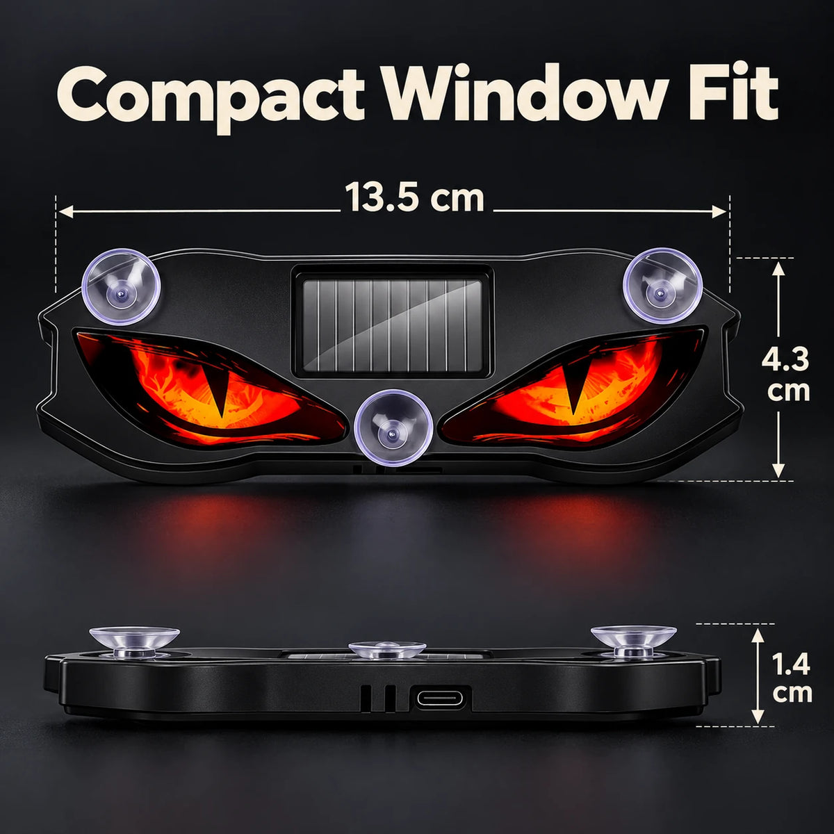 Demon-eye car window light dimensions: approximately 13.5 × 4.5 × 1.5 cm