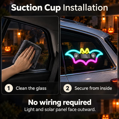 Suction cup installation of the Halloween LED light on interior car window glass