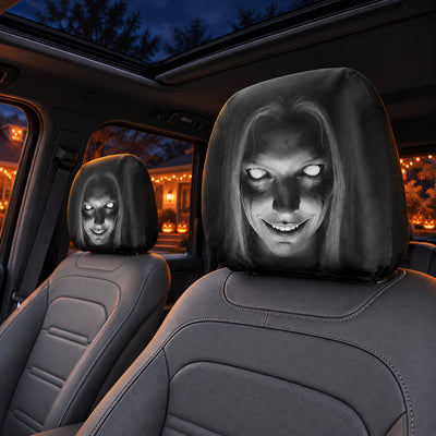 Long-Haired Ghost Halloween car headrest cover design