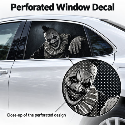 Close-up of perforated surface on the Vintage Clown car window decal