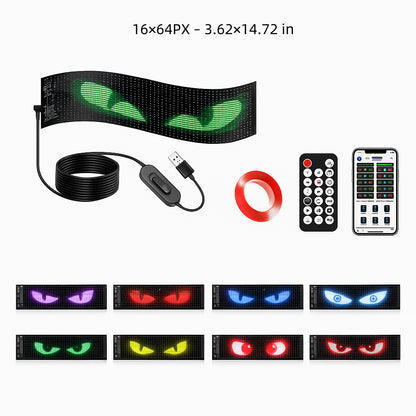 CARMOJ 16x64px small Devil Eyes LED panel package contents and color effects