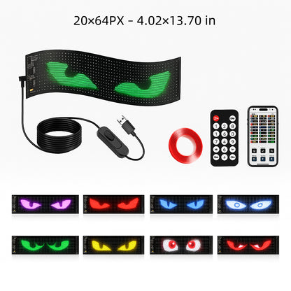 CARMOJ 20x64px small Devil Eyes LED panel package contents and color effects