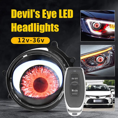 CARMOJ Adjustable Devil Eye LED car light installed in a headlight