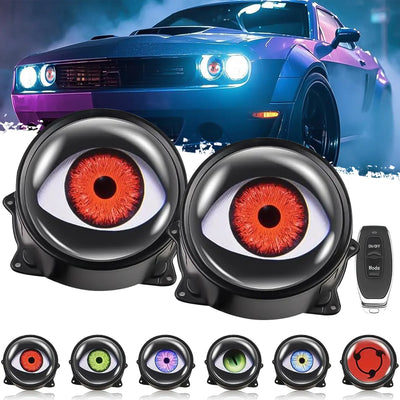 CARMOJ Adjustable Devil Eye LED car lights with remote and color effects