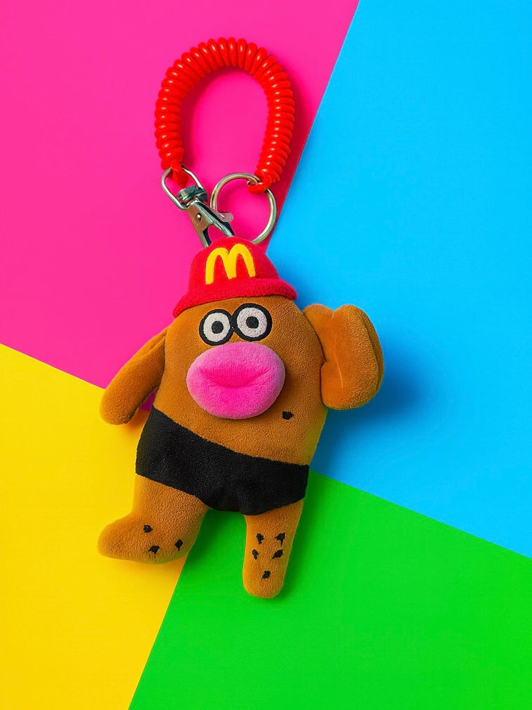 CARMOJ Brown plush car hanging ornament, side view