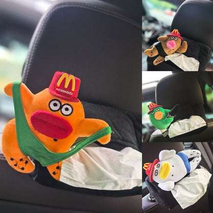 CARMOJ Character tissue box holder installed on a car headrest