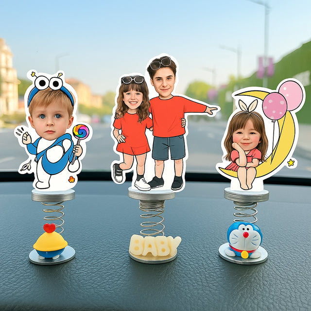 Custom photo car bobblehead big head ornament spring base