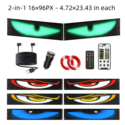 CARMOJ Dual 16x96px Devil Eyes LED panels with accessories and color effects