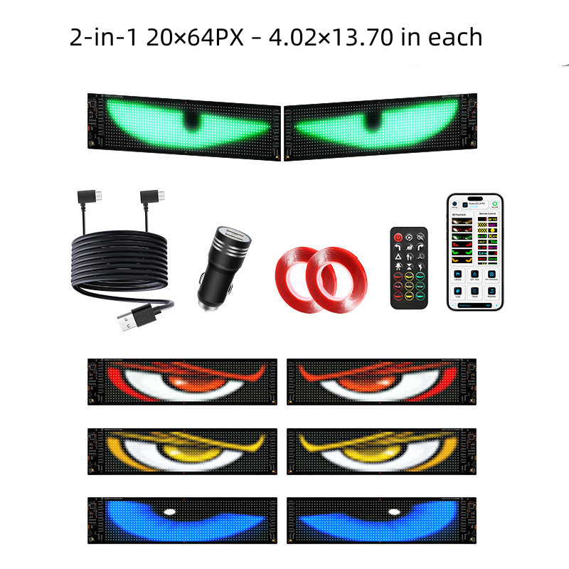 CARMOJ Dual 20x64px Devil Eyes LED panels with accessories and color effects