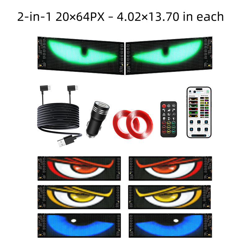 CARMOJ Dual Devil Eyes LED panels with green animation and accessories