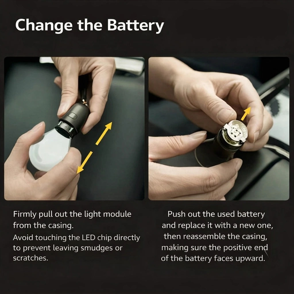 CARMOJ Glowing light bulb car charm replaceable battery instructions