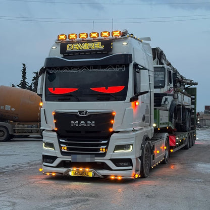 CARMOJ Large Devil Eyes LED display installed on the front of a truck