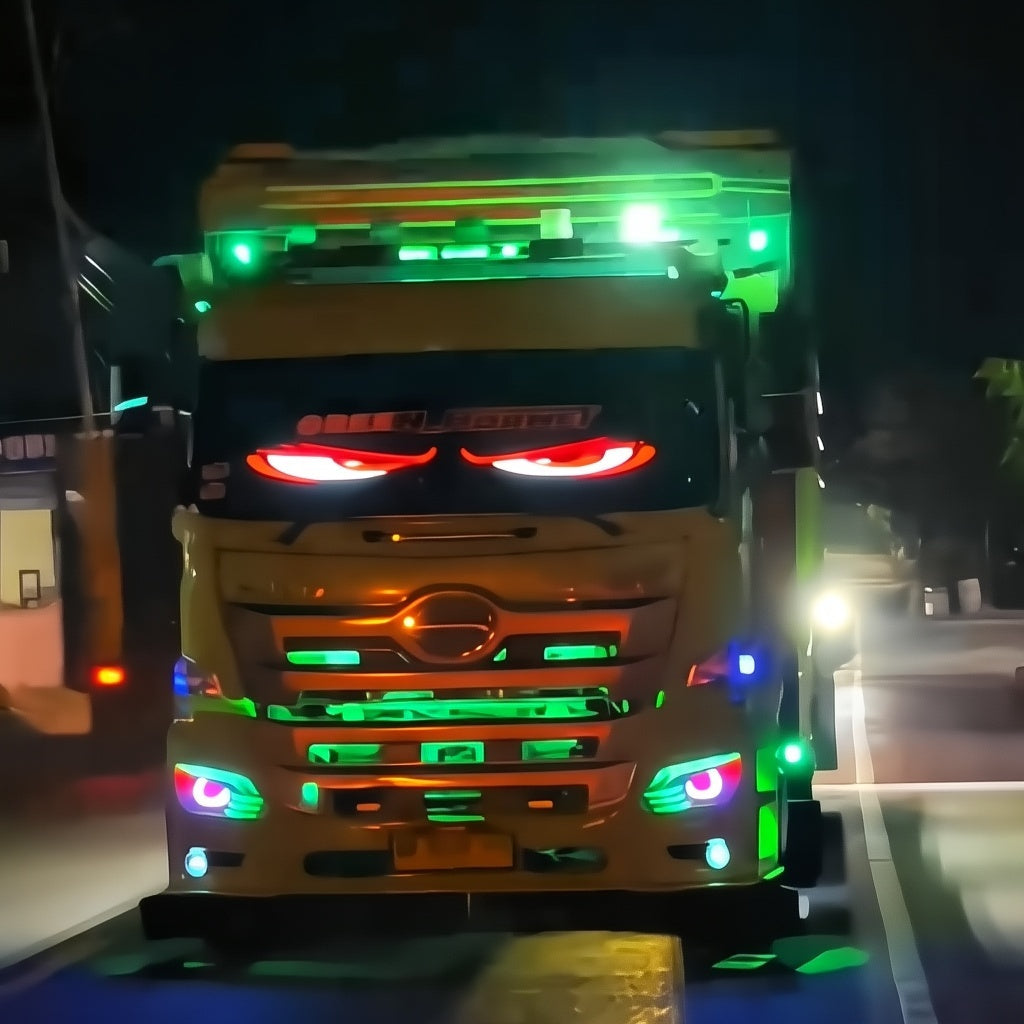 CARMOJ Large Devil Eyes LED display showing red eyes on a truck at night