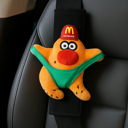 CARMOJ Orange plush seat belt shoulder pad installed inside a car