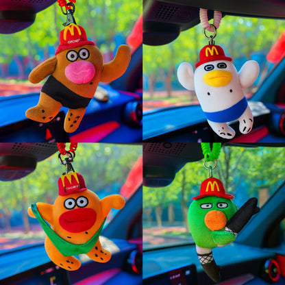 CARMOJ Plush hanging ornaments displayed from a car rearview mirror