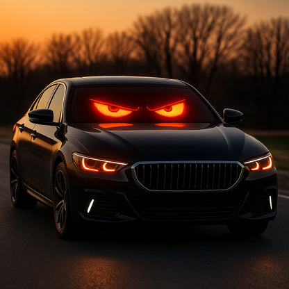 CARMOJ Small Devil Eyes LED panel showing red eyes at night