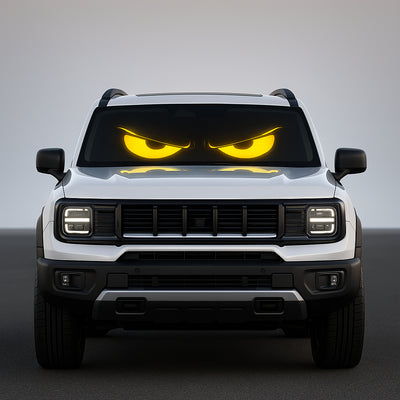 CARMOJ Small Devil Eyes LED panel showing yellow eyes on a vehicle