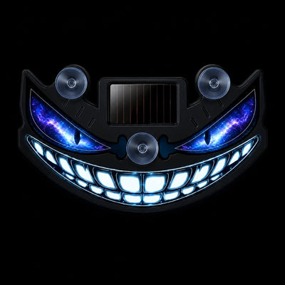 CARMOJ Solar-powered Demon Eye LED car light showing a blue night effect