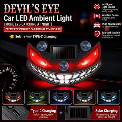 CARMOJ Solar-powered Demon Eye LED car light charging and lighting feature details