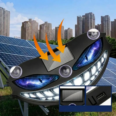 CARMOJ Solar-powered Demon Eye LED car light charging in sunlight