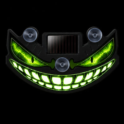 CARMOJ Solar-powered Demon Eye LED car light showing a green night effect