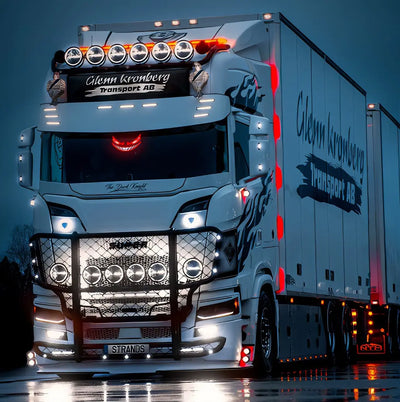 CARMOJ Solar-powered Demon Eye LED car light installed on a truck