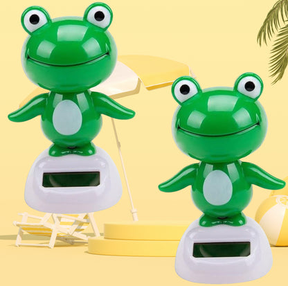 CARMOJ Solar-powered frog car ornament shown from front and back