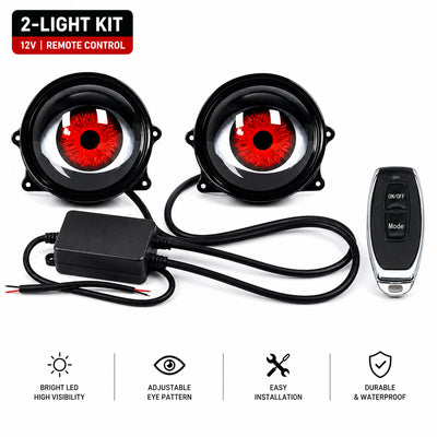 CARMOJ Two-pack adjustable Devil Eye LED car lights with wiring and remote