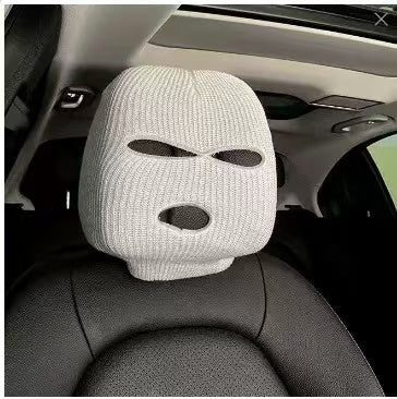 CARMOJ White car seat headrest cover installed on a car seat