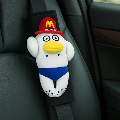 CARMOJ White plush seat belt shoulder pad installed inside a car